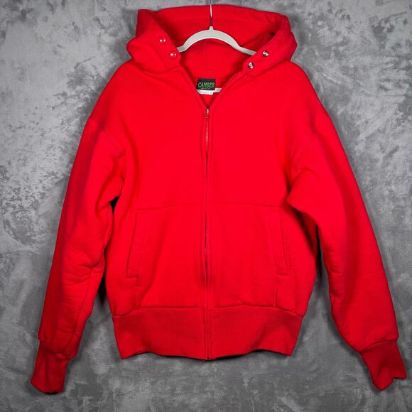 Vintage Camber USA Red Heavyweight Snap Hood Zip Hoodie Men’s M Made in USA - Picture 1 of 7